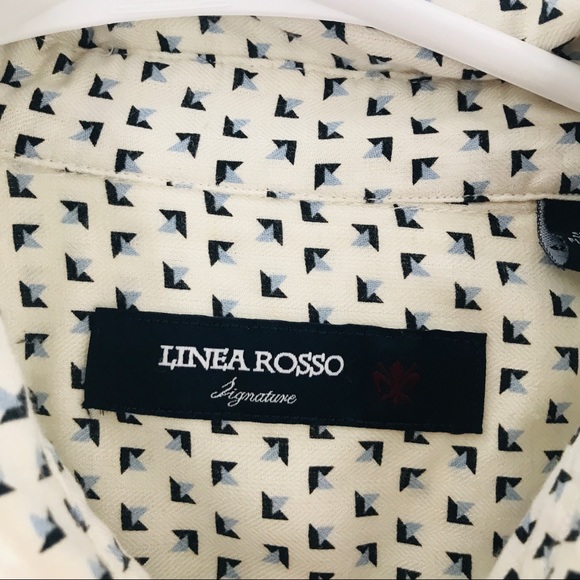 Linea Rosso Signature Cream & Navy Silk Rayon Button Down Shirt - Picture 3 of 8